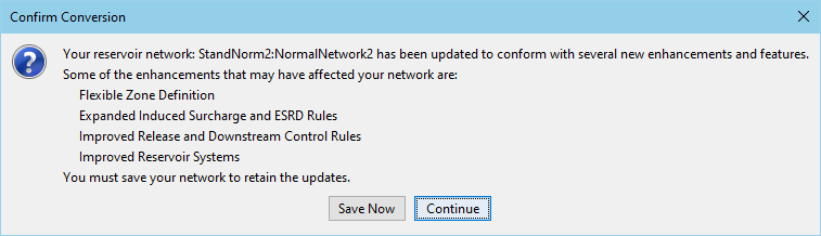 Confirm Conversion message window displaying an example message with out of date conversion changes.