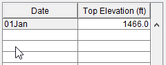 Table example with Date and Top of Elevation (feet) for entering data.