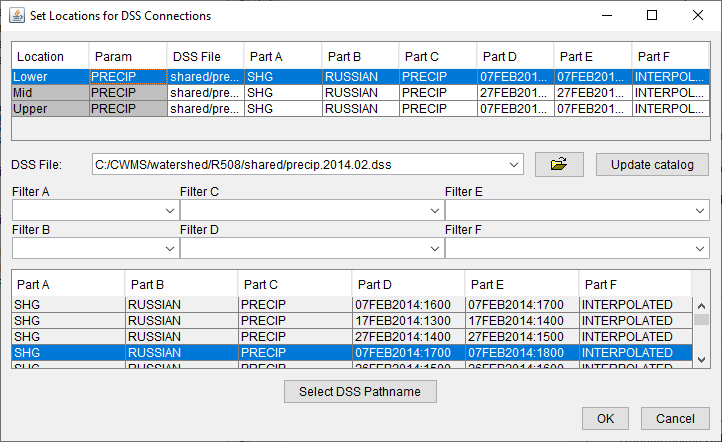 Figure 13 Set Locations for DSS Connections Dialog