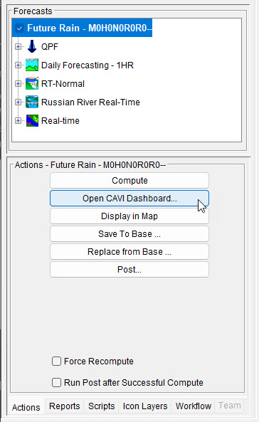 Actions Tab - Open CAVI Dashboard Button