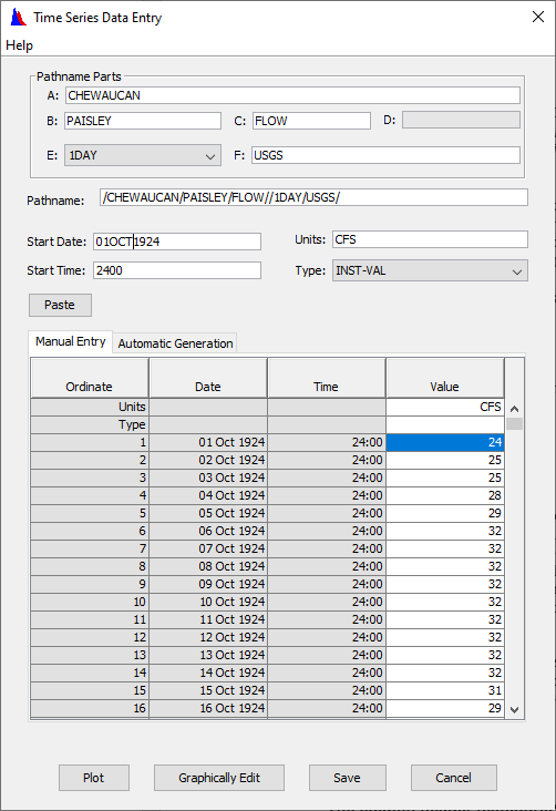 Chewaucan River data entry screen