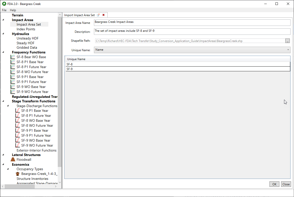 Impact Area Set Import Configuration
