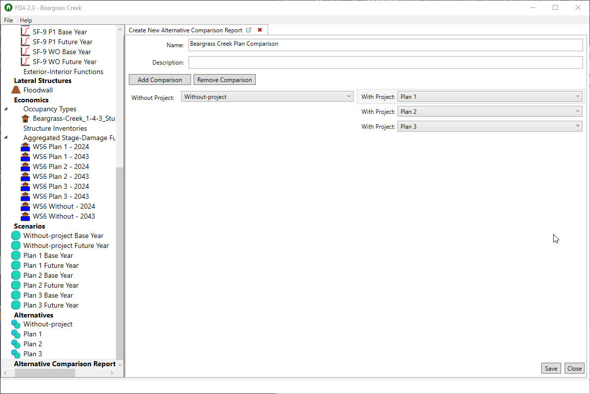 Alternative Comparison Report Configuration