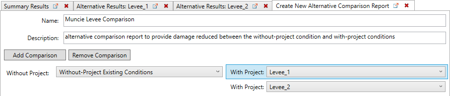 Create New Alternative Comparison Report for Muncie Levee Comparison
