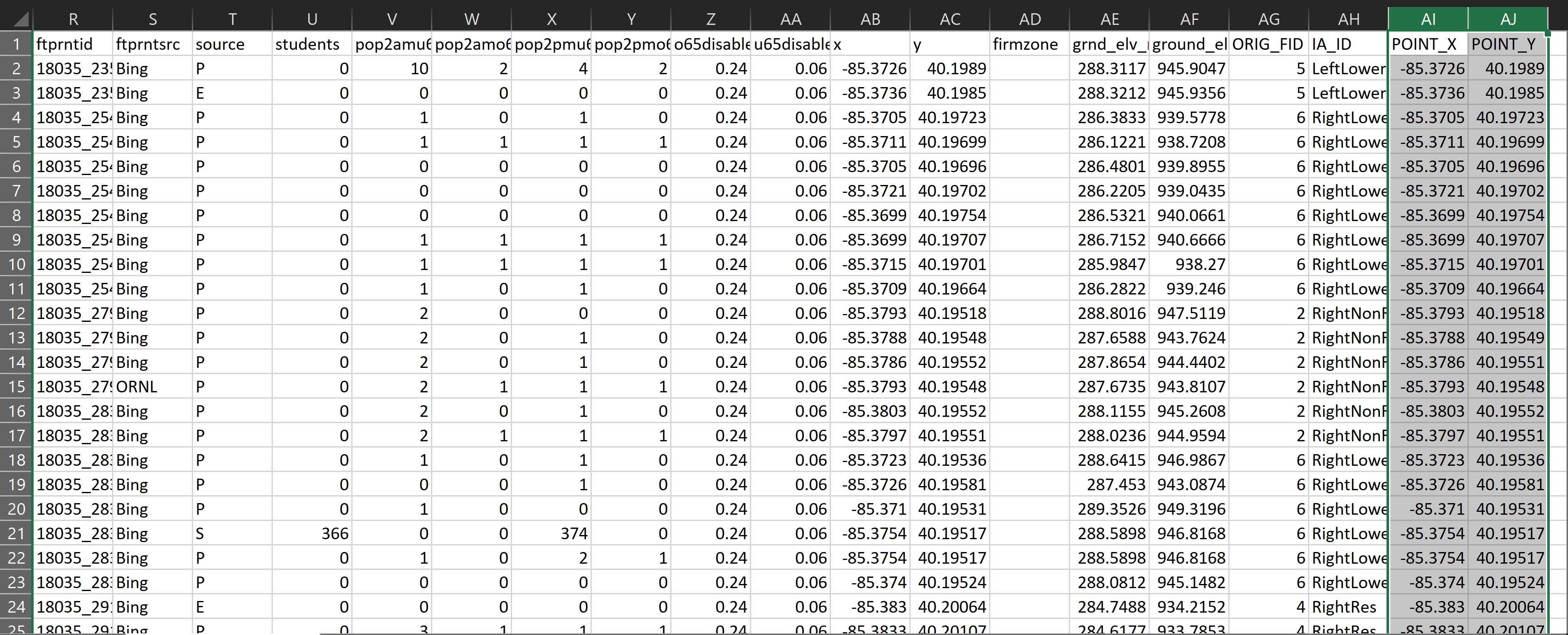 Excel Table Structure Inventory