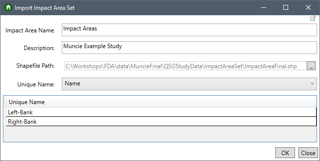 Impact Area Set importer completed for the example study.
