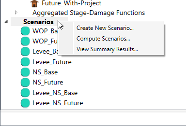 Scenarios Shortcut Menu Command Options.
