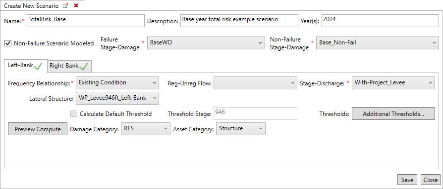 Create New Scenario Example for Total Risk with Non-Failure Scenario Modeled Selected.