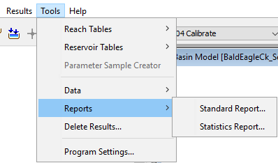 Figure 1, Location to generate Standard and Statistics Reports.