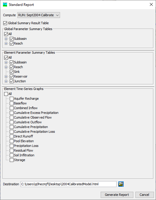 Figure 2, Available options for configuring a Standard Report.