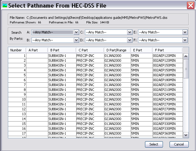 Select Pathname From HEC-DSS File Editor