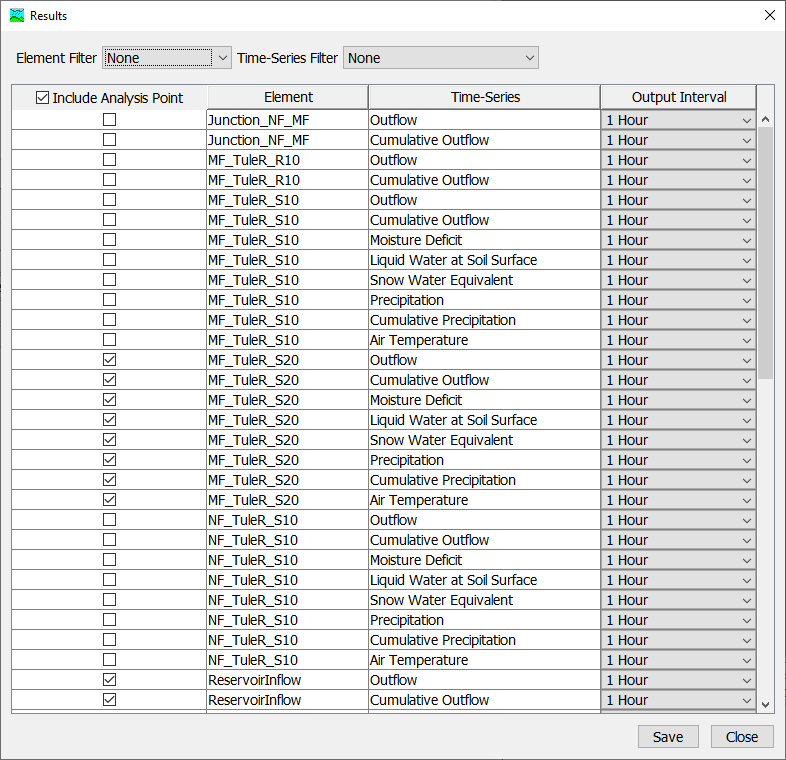 Time-series Output Control Dialog