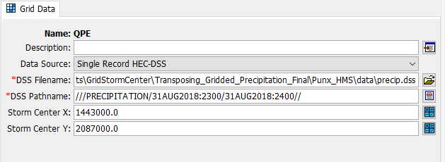 Computed storm center X- coordinate and Y-coordinate