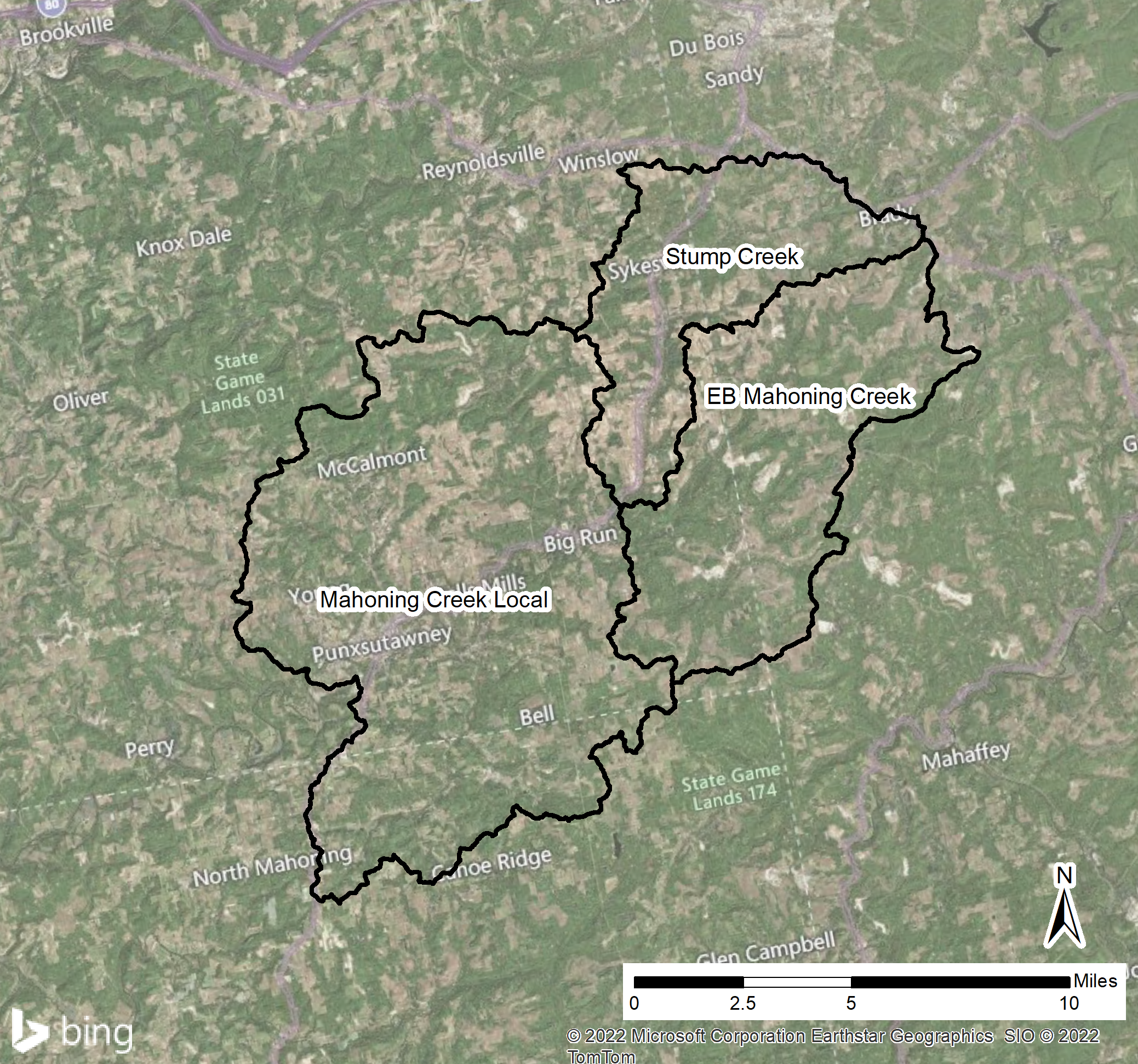 Punxsutawney watershed map with 3 subbasins