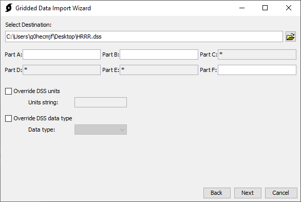 Gridded data import wizard