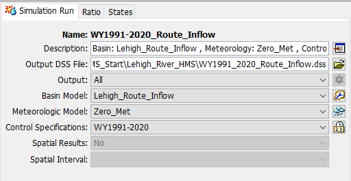Simulation settings for routing inflow WY 1991-2020