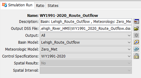 Simulation settings for routing outflow WY 1991-2020