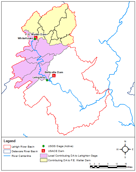 Contributing drainage area to F.E. Walter Dam and Lehighton gage
