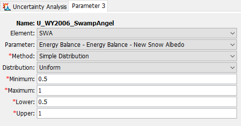 Uncertainty Analysis parameter component editor