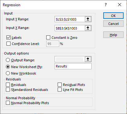 Regression analysis selections