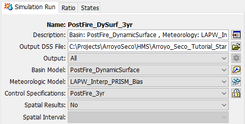 PostFire_DySurf_3yr Simulation Run Settings