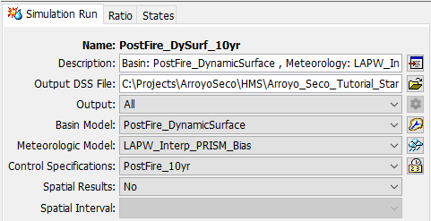 PostFire_DySurf_10yr Simulation Run Settings