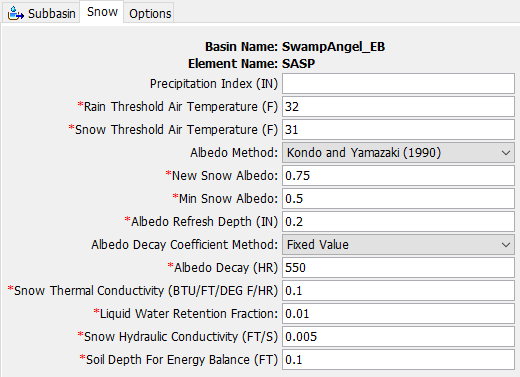 Calibrated EB Snowmelt Parameters