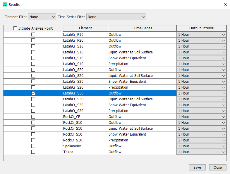 Selecting Analysis Points Output Results