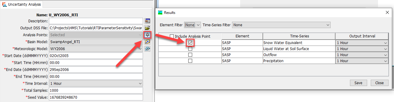 Select output time series of interest for Uncertainty Analysis