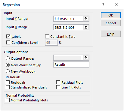 Regression analysis selections