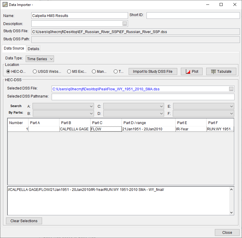 Annual Maximum Flow selected in HEC-SSP Data Importer