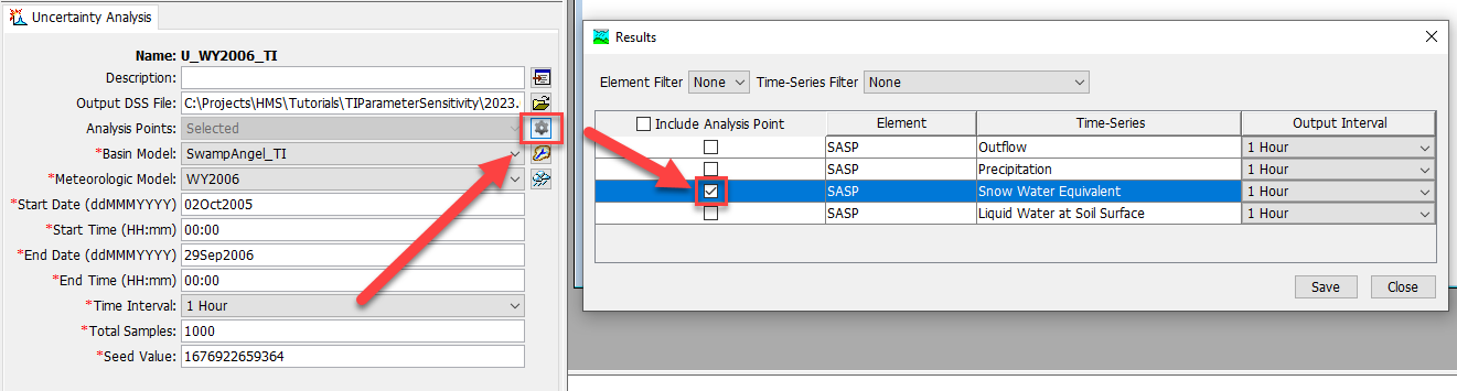 Select output time series of interest for Uncertainty Analysis