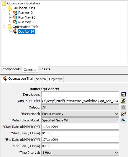 Optimization Trial Component Editor