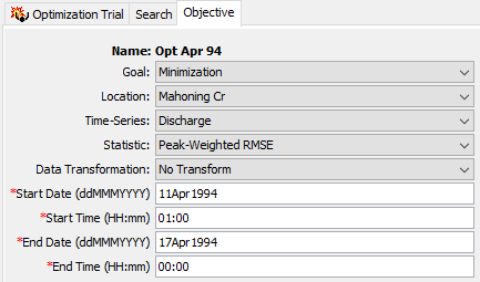 Configuring the Objective function tab