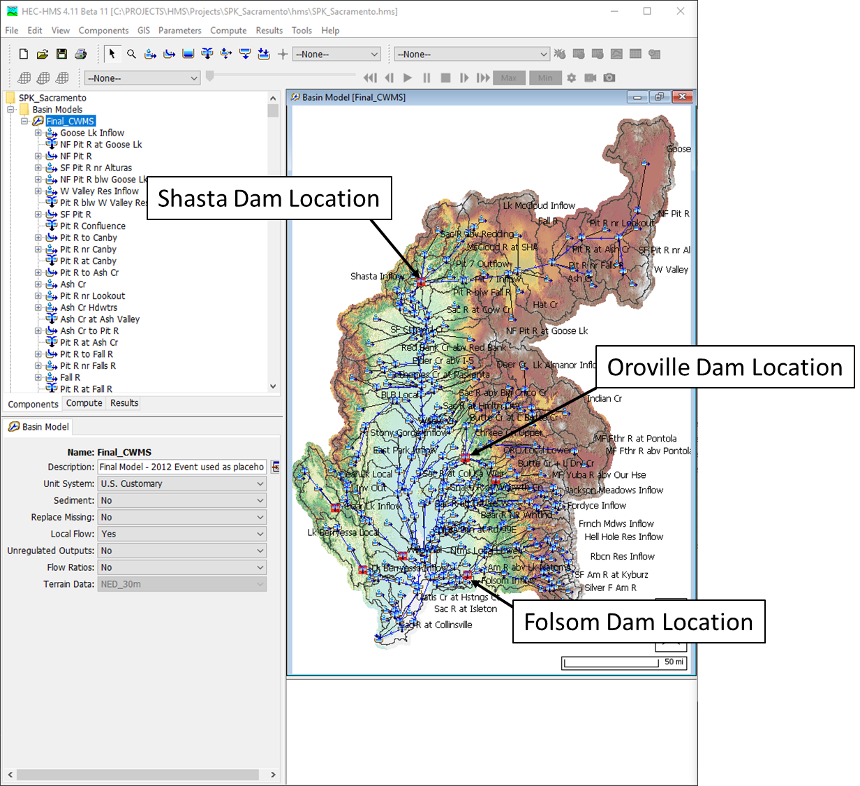 Figure 2. Sacramento River HEC-HMS Project