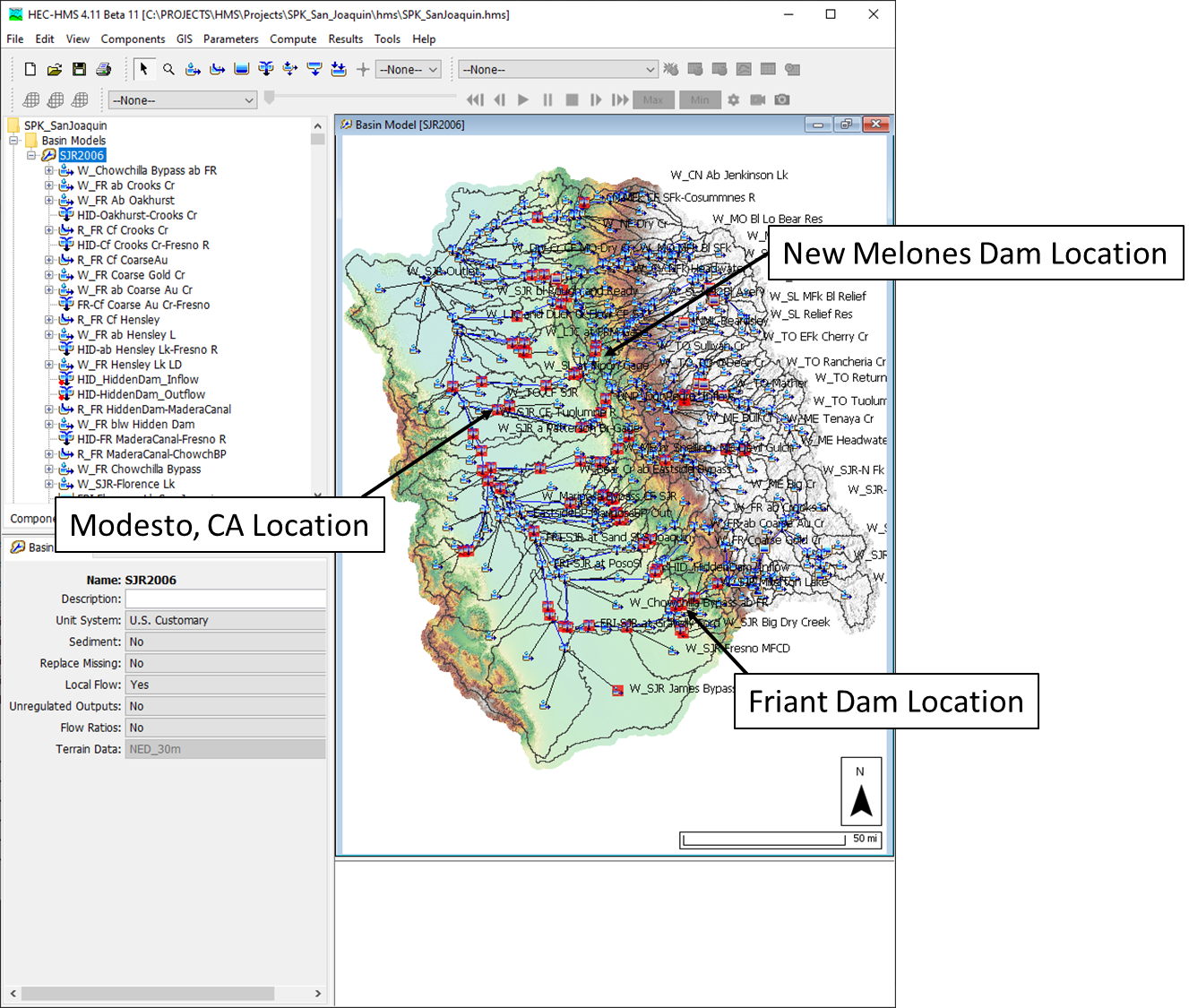 Figure 3. San Joaquin River HEC-HMS Project