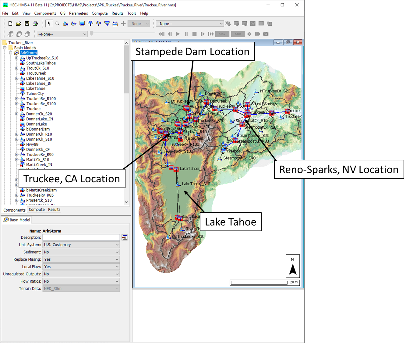 Figure 4. Truckee River HEC-HMS Project