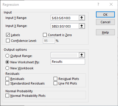 Regression analysis selections