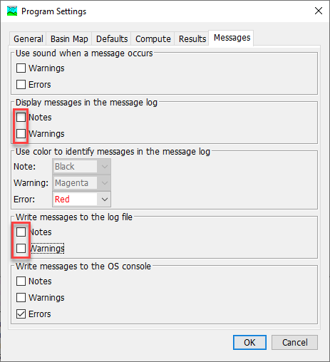 Turn off Notes and Warnings in Program Settings