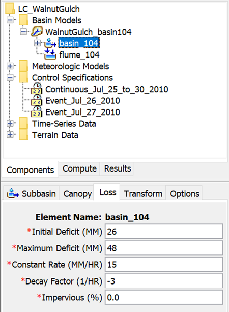 Linear deficit and constant loss method component editor.