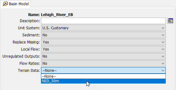 Selecting Terrain Data in Basin Model Component Editor