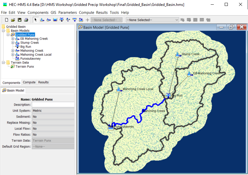 Figure 13. Basin model with Terrain Data and Preprocess Drainage Operation