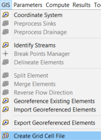 Figure 15. GIS Menu with Create Grid Cell File