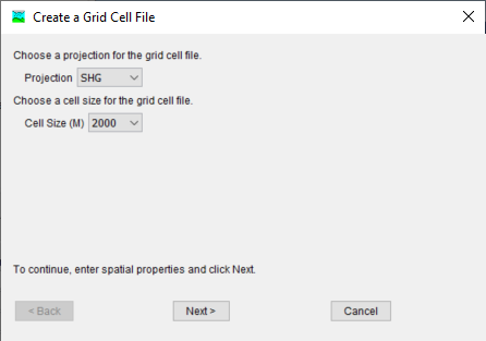 Figure 16. Create Grid Cell File Dialogue Box