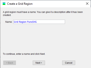 Figure 21. Create a Grid Region Dialogue Box