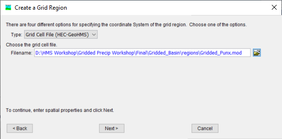 Figure 22.  Create a Grid Region Dialogue Box