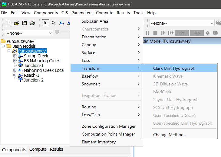 Opening the Clark Unit Hydrograph global editor