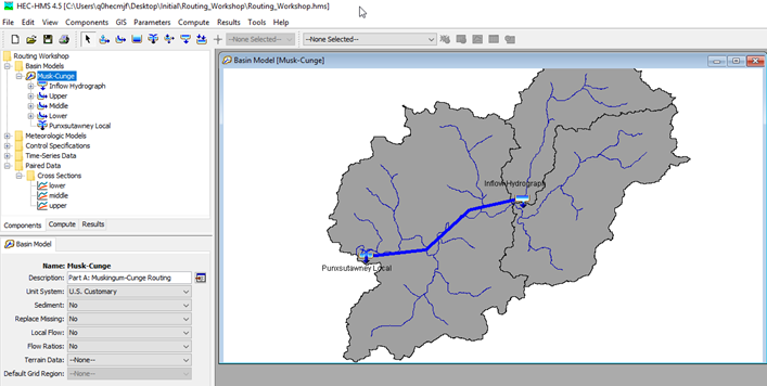 Figure 3. Basin Model with Three Routing Reaches