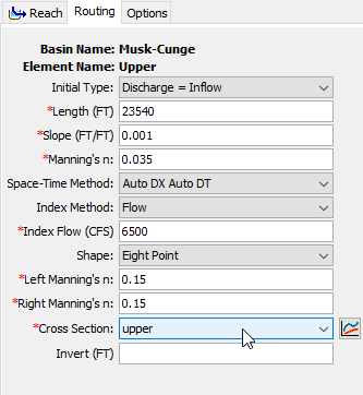 Figure 4. Selection of Eight-Point Cross Section in Muskingum-Cunge Component Editor