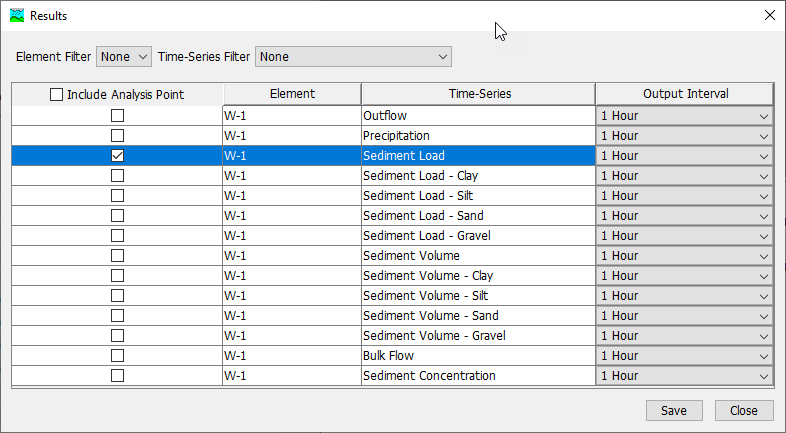 Selecting analysis point output results